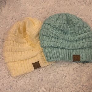 C.C Kids Knit Beanie Set - Cream and Light Blue